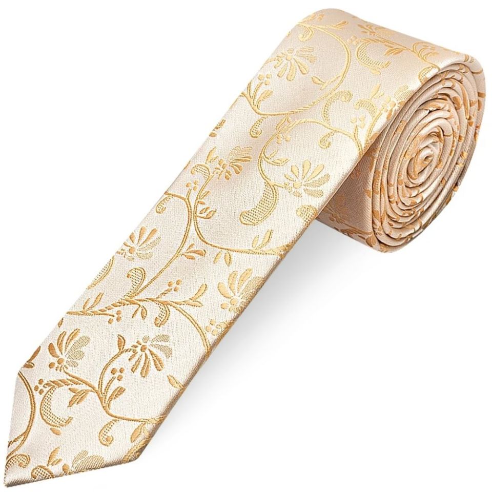Caramel Floral Skinny Boys Tie and Pocket Square Set