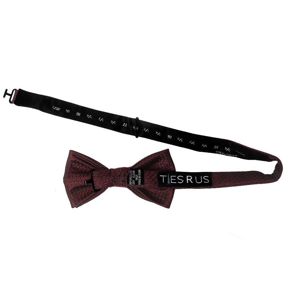 Burgundy Textured Mens Bow Tie and Pocket Square Set