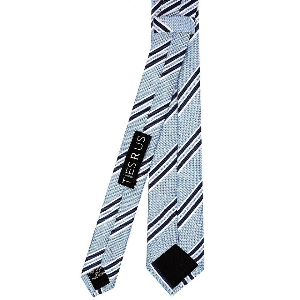 Blue Twin Stripe Skinny Men's Tie and Pocket Square Set