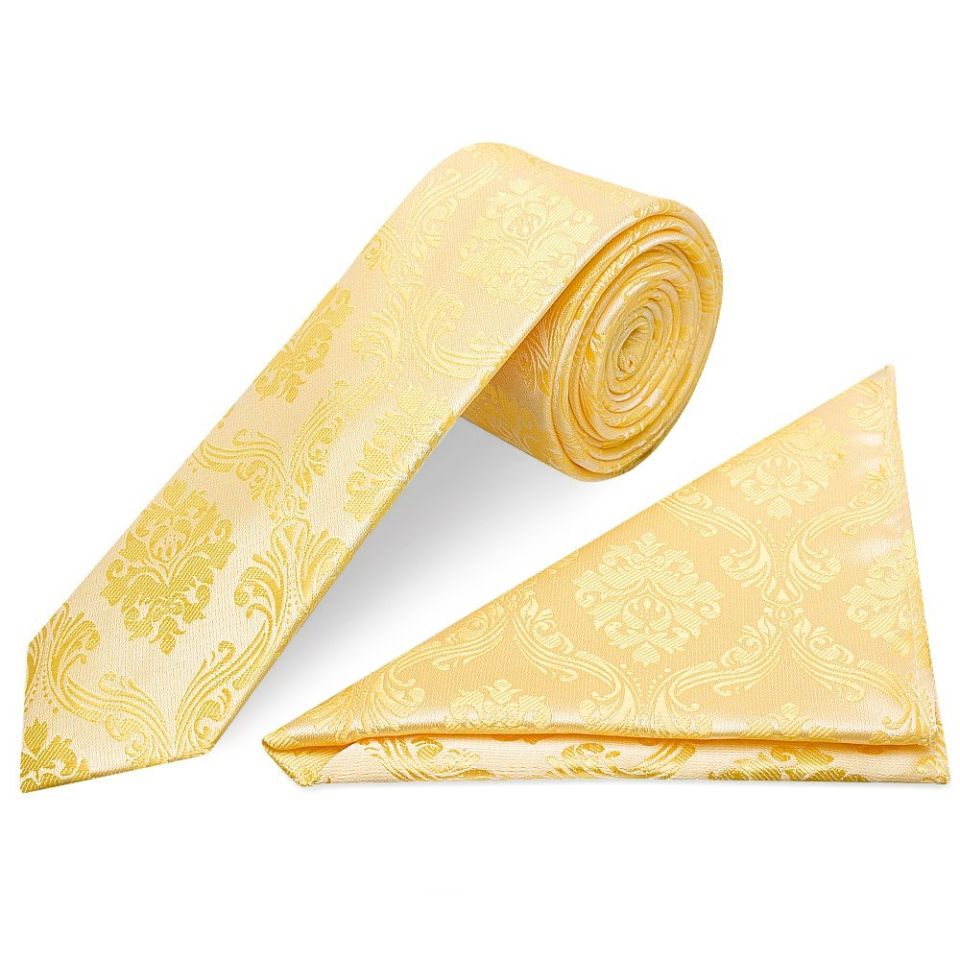 Gold Paisley Skinny Boys Tie and Pocket Square Set