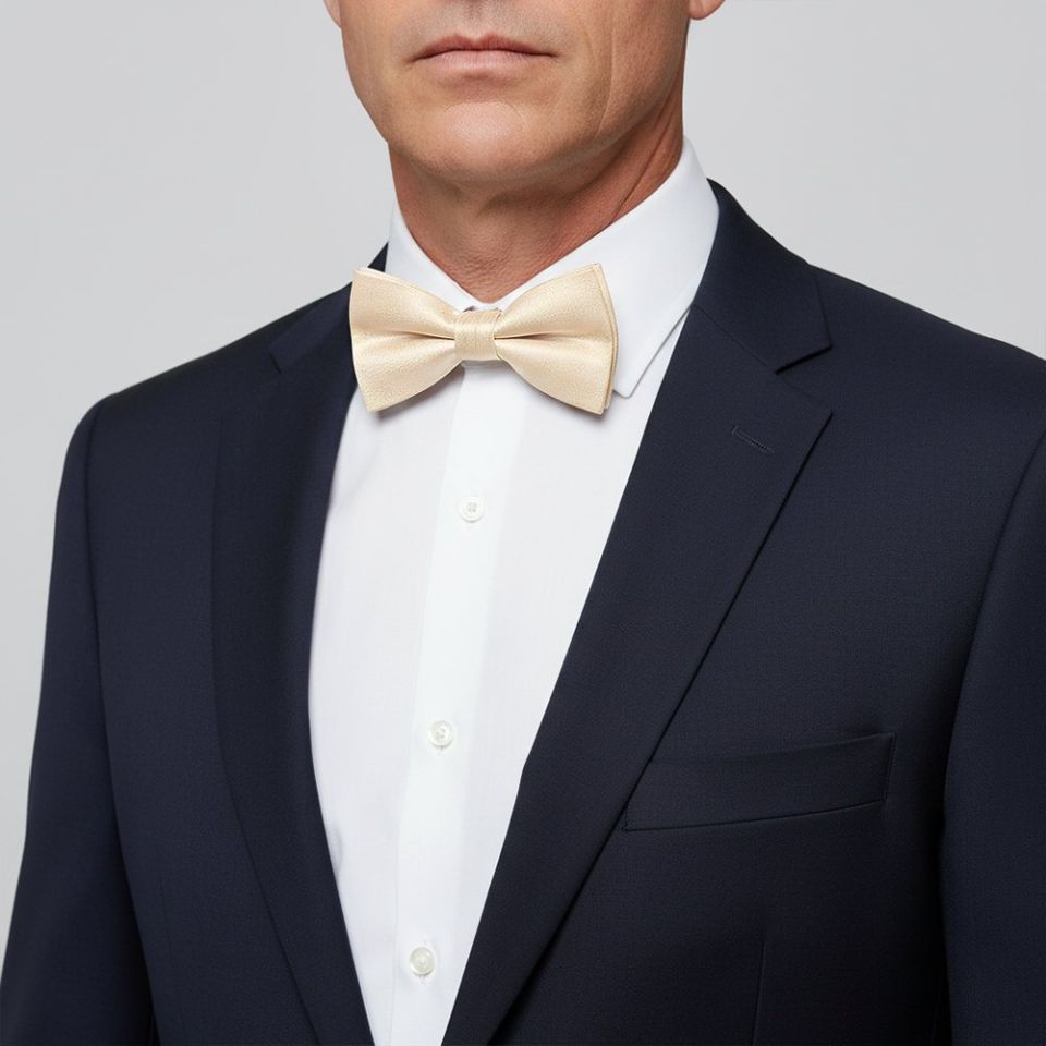 Plain Champagne Silk Mens Bow Tie