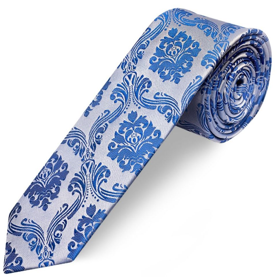 Royal Blue Paisley Skinny Boys Tie and Pocket Square Set