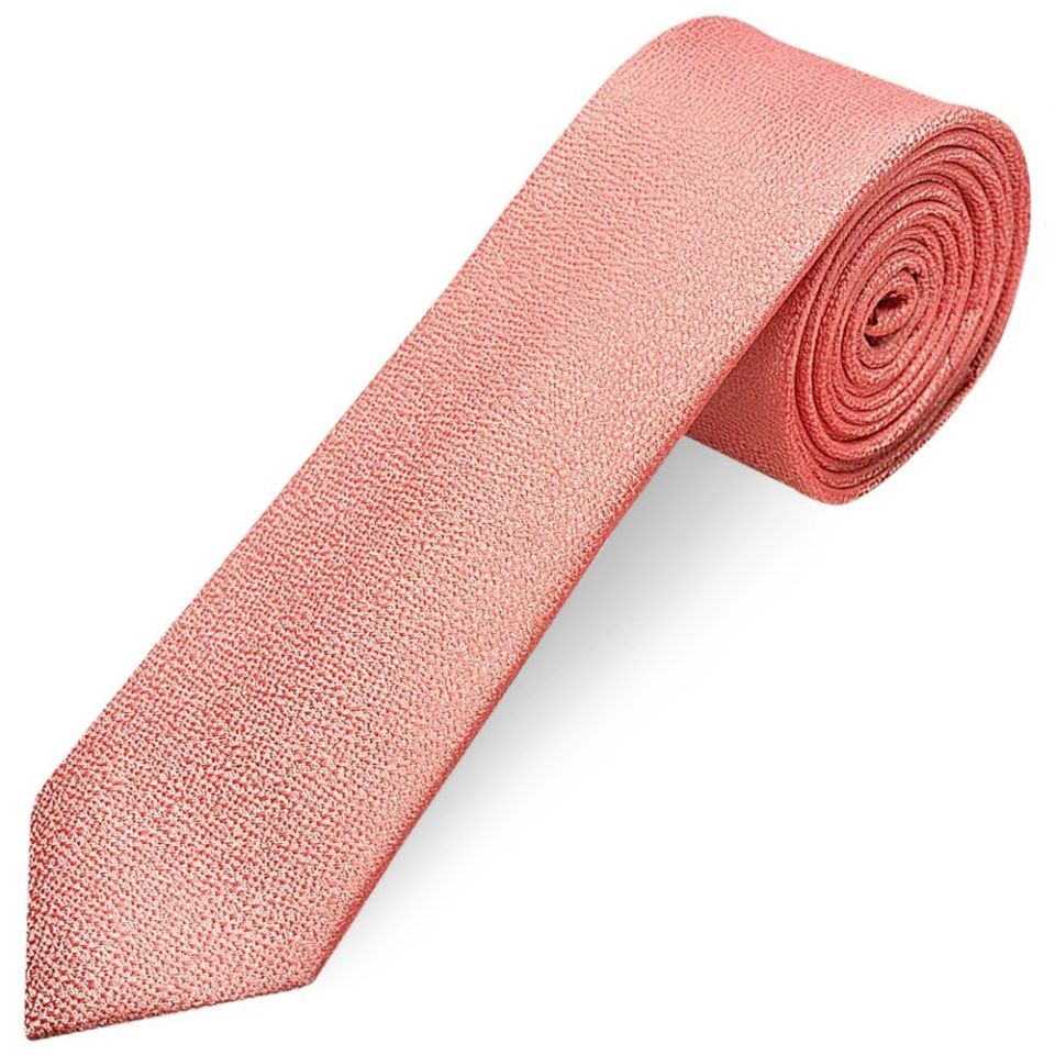 Plain Pink Textured Silk Skinny Boys Tie
