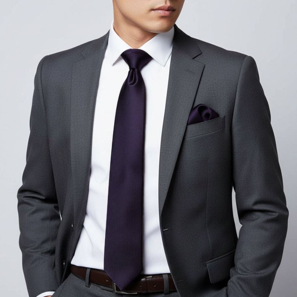 Plum Silk Twill Silk Classic Mens Tie and Pocket Square Set