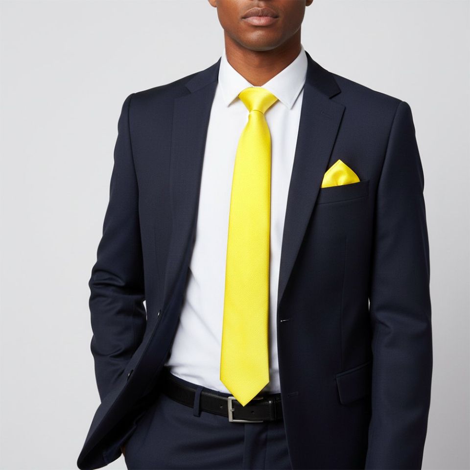 Sunshine Yellow Satin Classic Men's Tie and Pocket Square Set