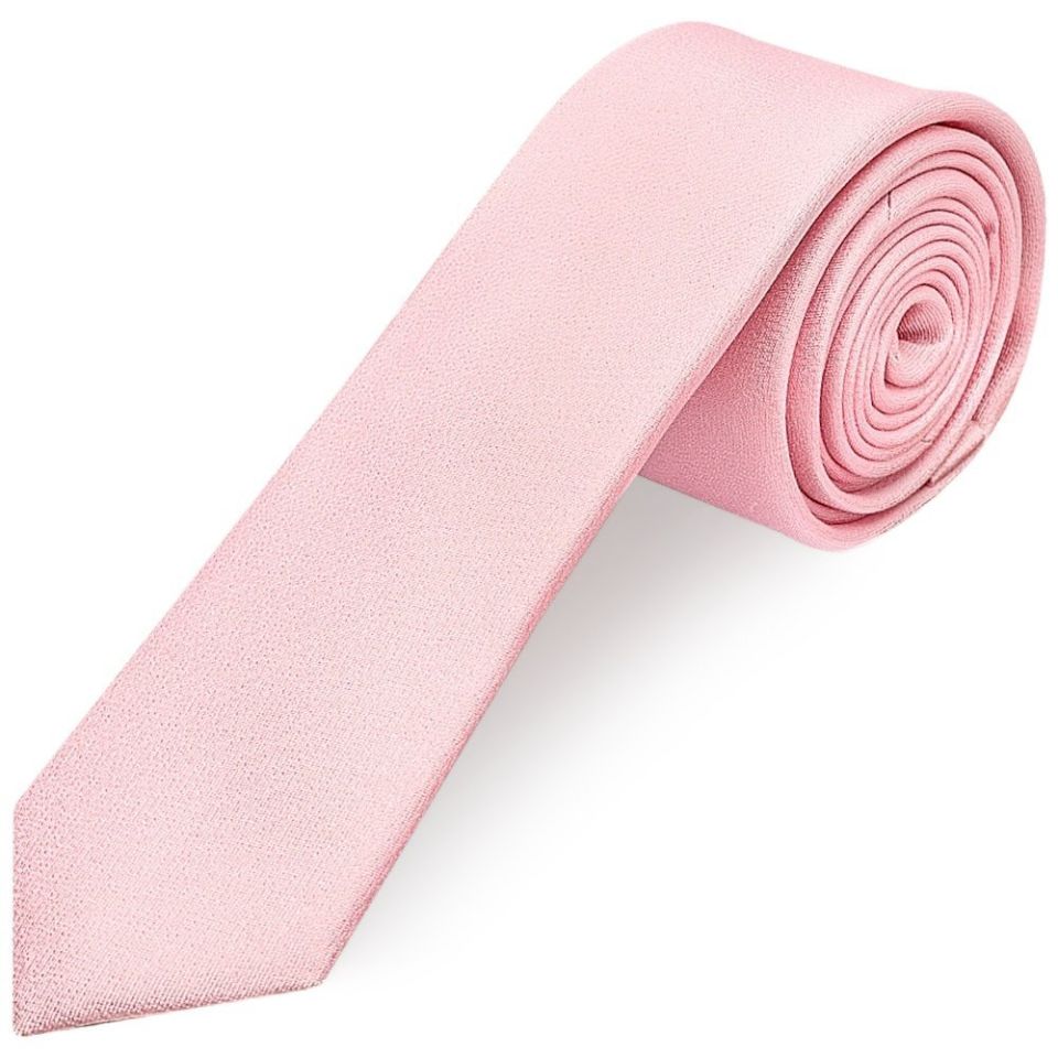 Plain Blush Pink Silk Skinny Boys Tie and Pocket Square Set