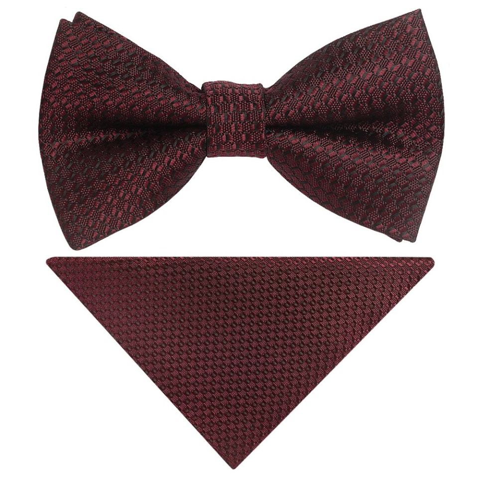Pre Tied Burgundy Textured Boys Bow Tie and Pocket Square Set Age 4-7