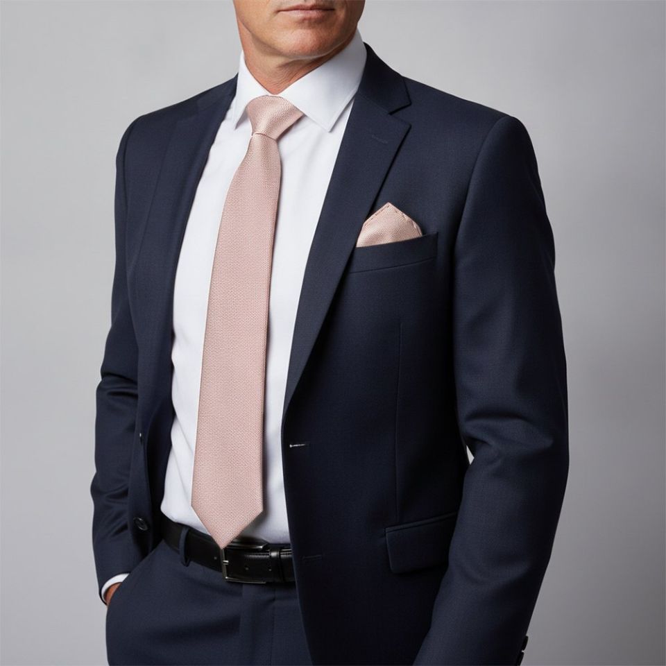 Plain Rose Gold Textured Silk Classic Men's Tie and Pocket Square Set