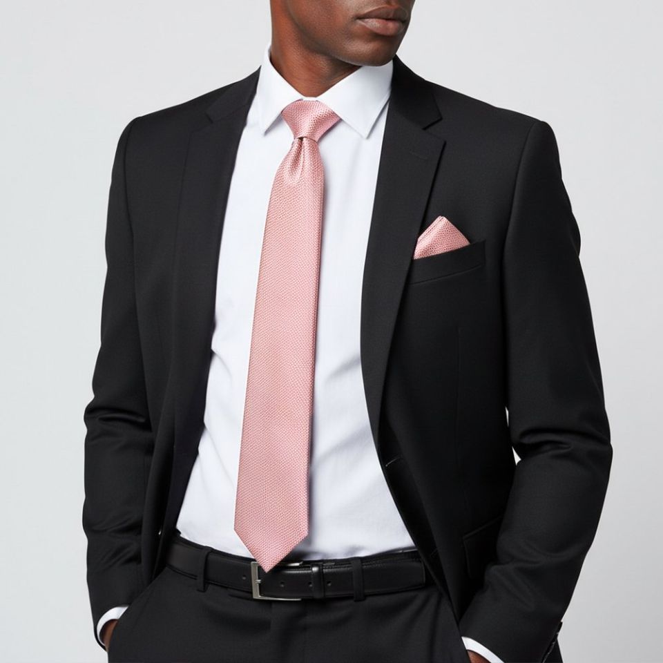 Rose Gold Textured Classic Tie and Pocket Square Set