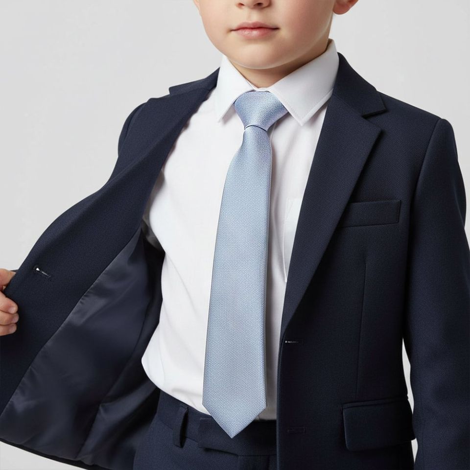Pre Tied Dusty Blue Silk Boys Tie Age 4-7