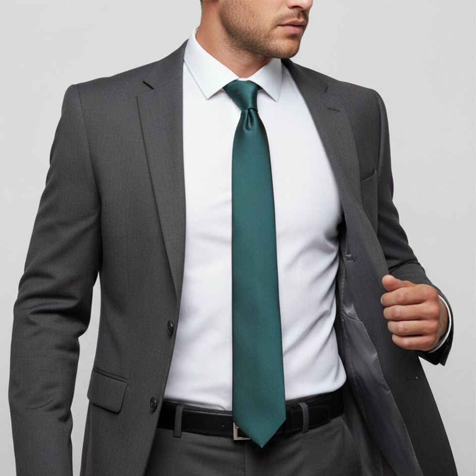 Plain Dark Teal Satin Classic Men's Tie