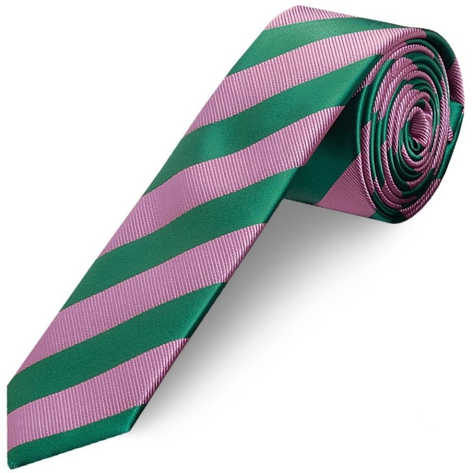Pink and Green Striped Skinny Men's Tie