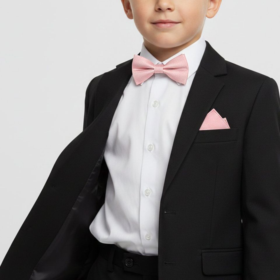 Boys Pre Tied Dusty Rose Silk Bow Tie and Pocket Square Set Age 4-7