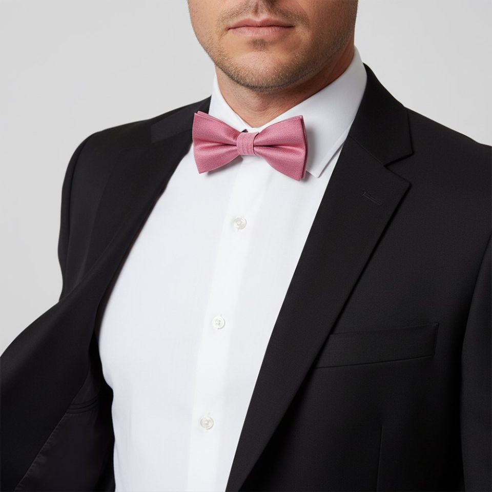 Mens Plain Dusty Pink Silk Bow Tie