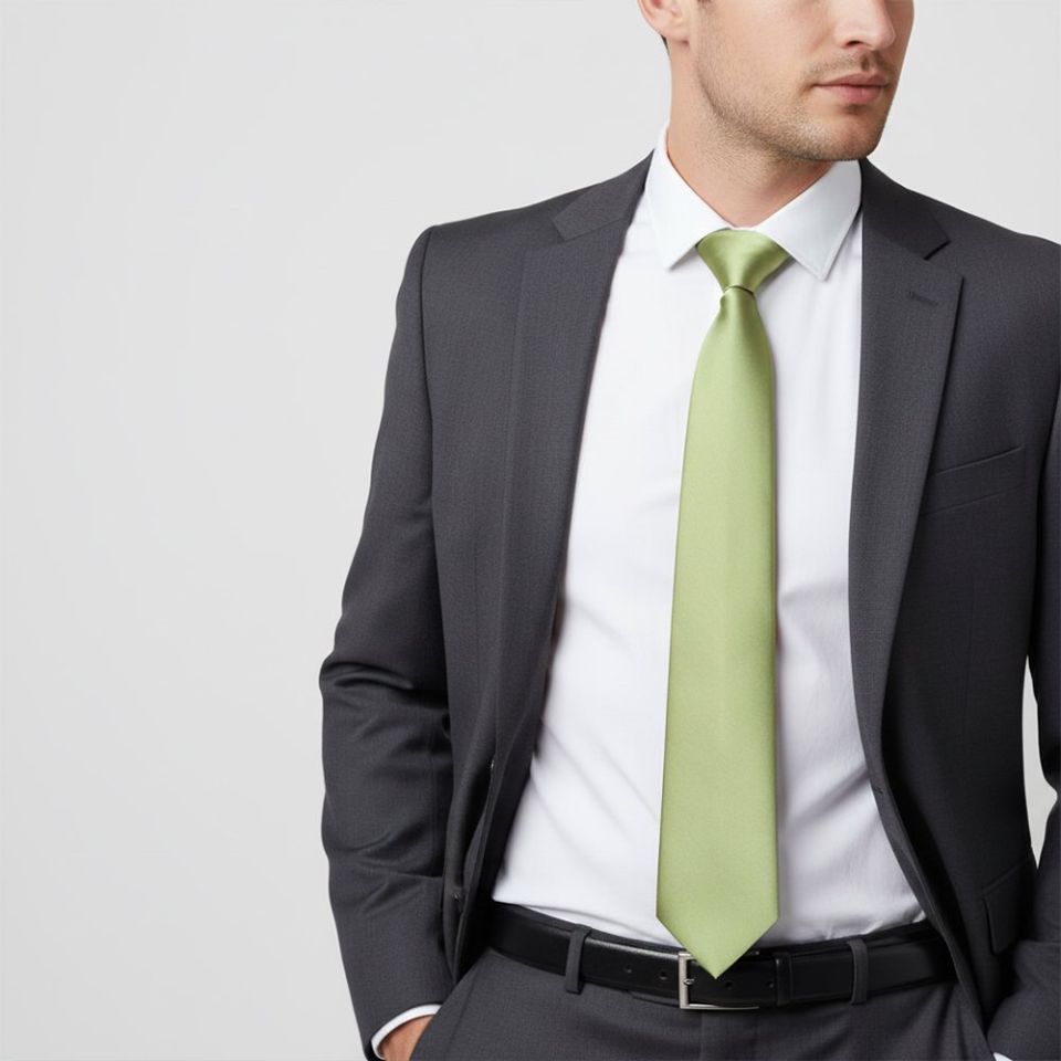 Plain Sage Green Satin Classic Men's Tie