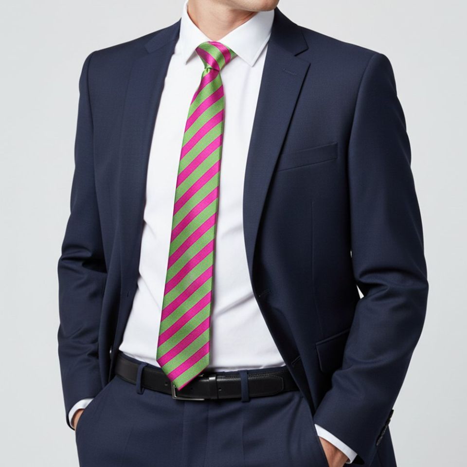 Pink and Lime Striped Classic Men's Tie