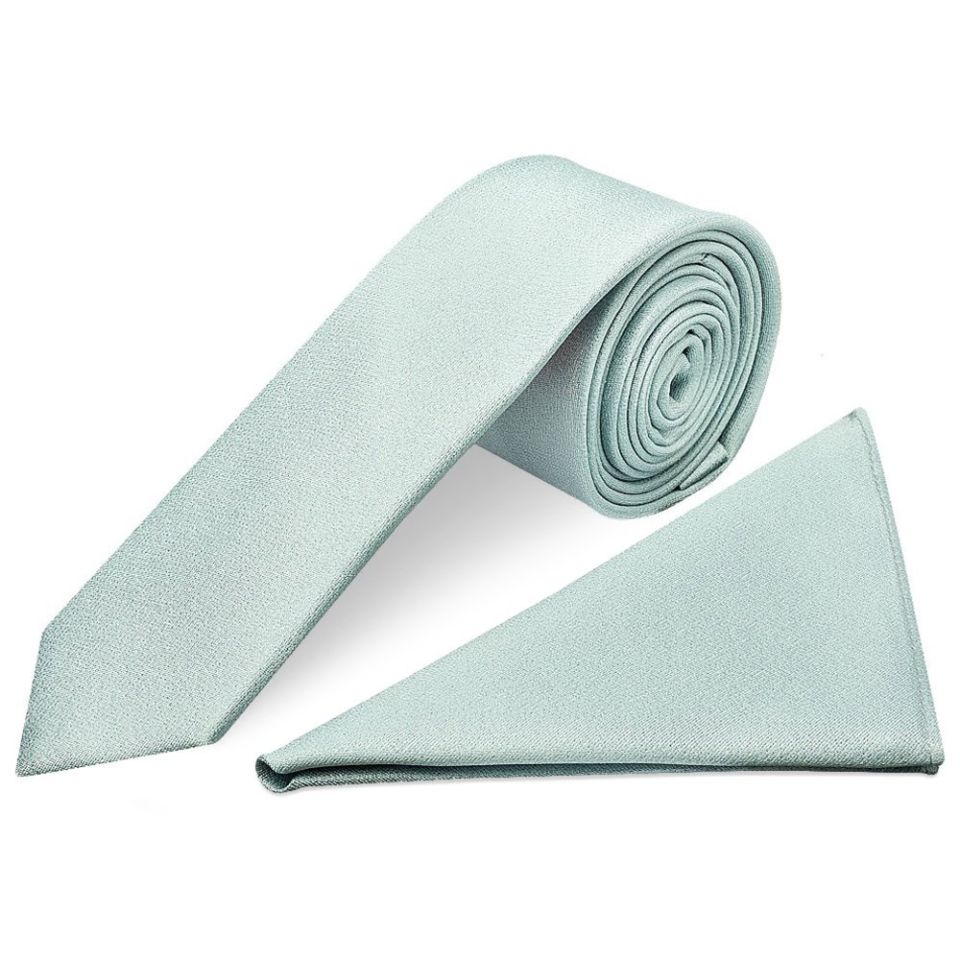 Plain Seafoam Blue Silk Skinny Boys Tie and Pocket Square Set