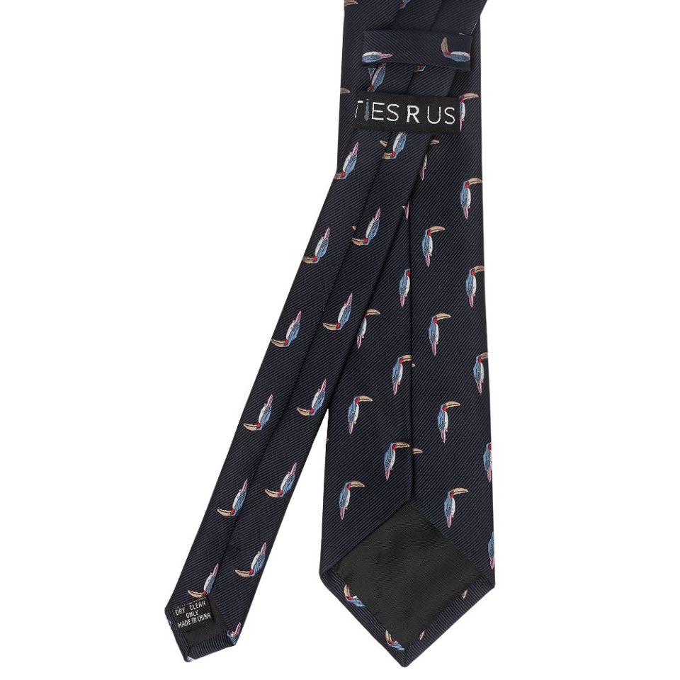 Men's Classic Navy Toucan Print Tie - Free Delivery