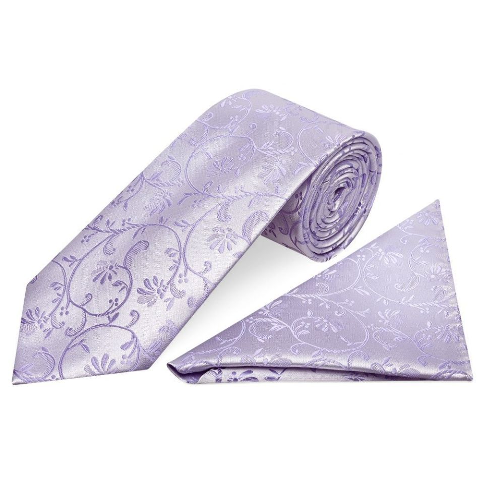 Lavender Floral Classic Men's Tie and Pocket Square Set