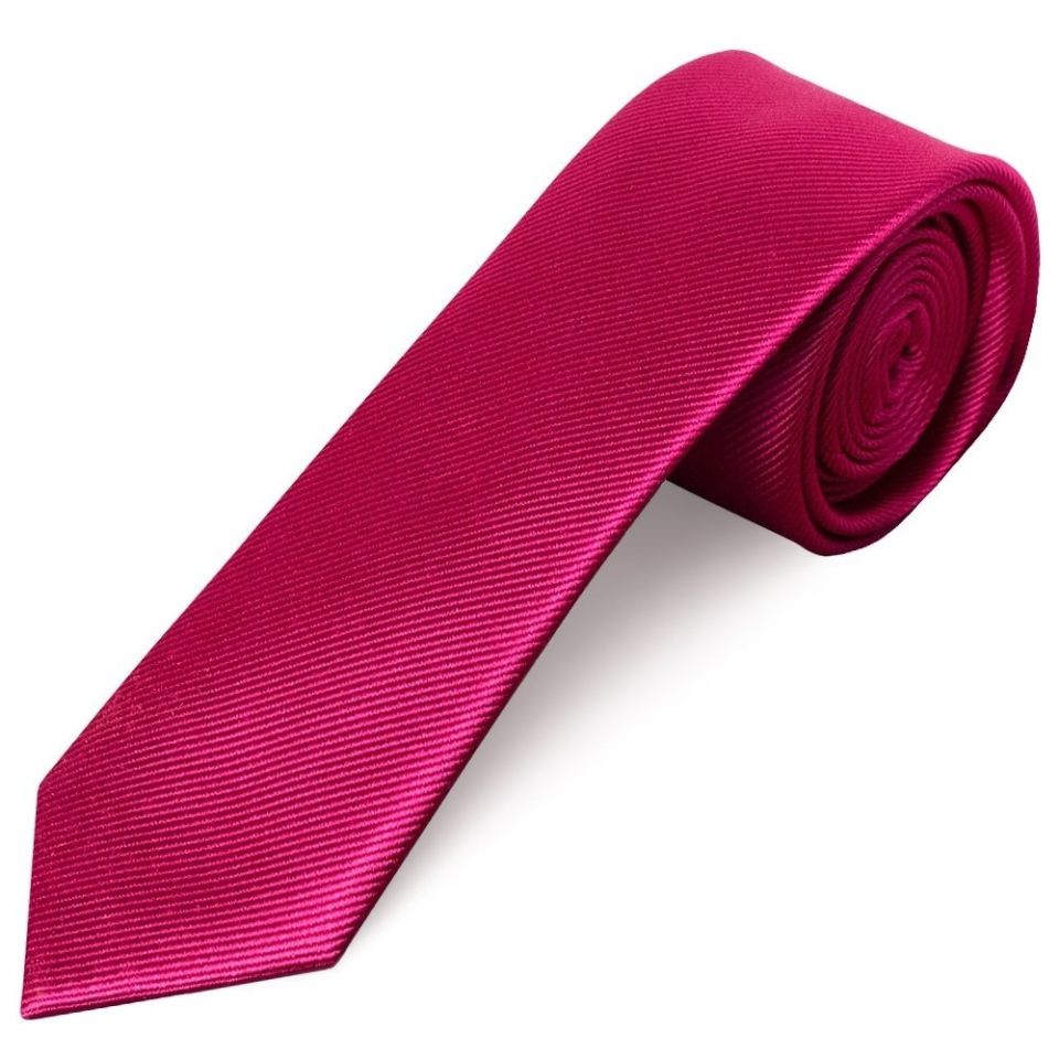 Fuchsia Pink Silk Twill Skinny Mens Tie