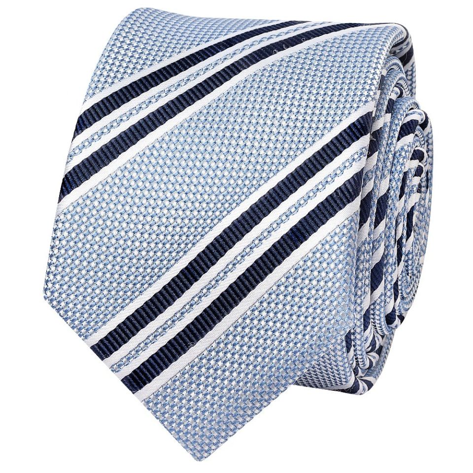Blue Twin Stripe Skinny Men's Tie and Pocket Square Set