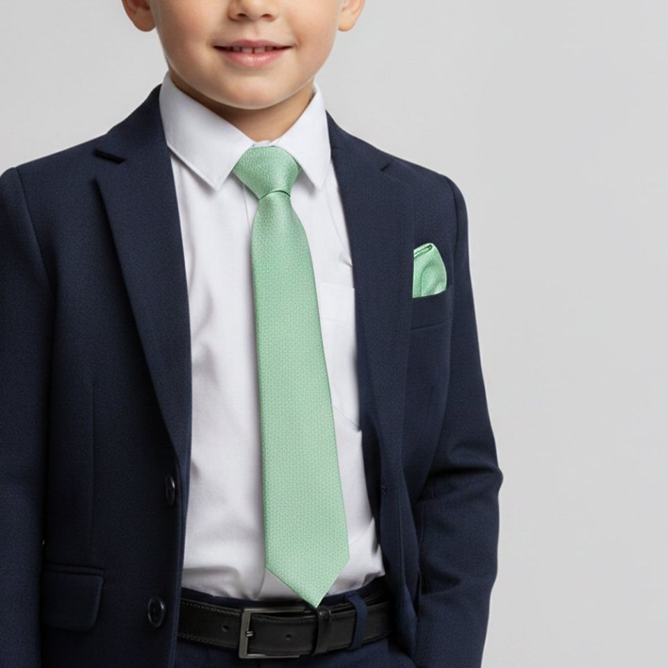 Pre Tied Sea Grass Silk Boys Tie and Pocket Square Set Age 4-7