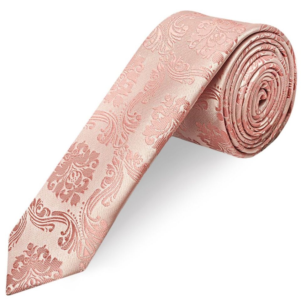Rose Gold Paisley Skinny Boys Tie and Pocket Square Set