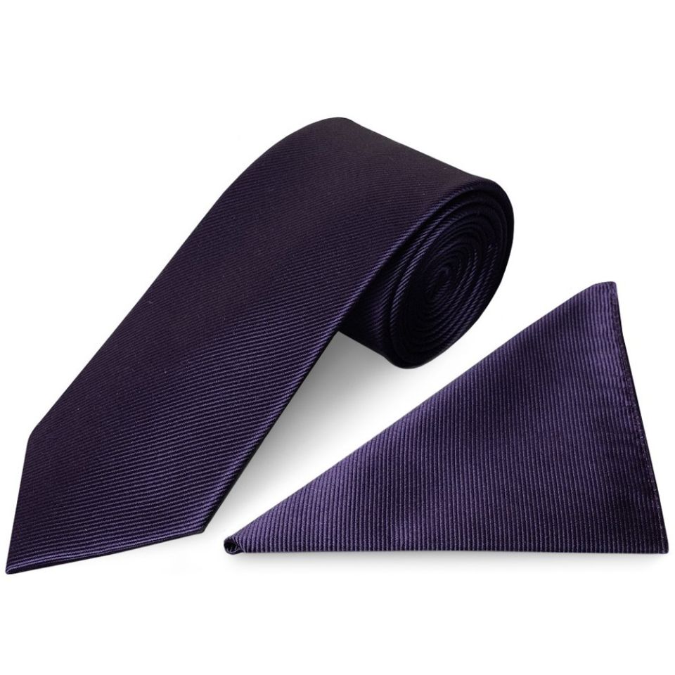 Plum Silk Twill Silk Classic Mens Tie and Pocket Square Set