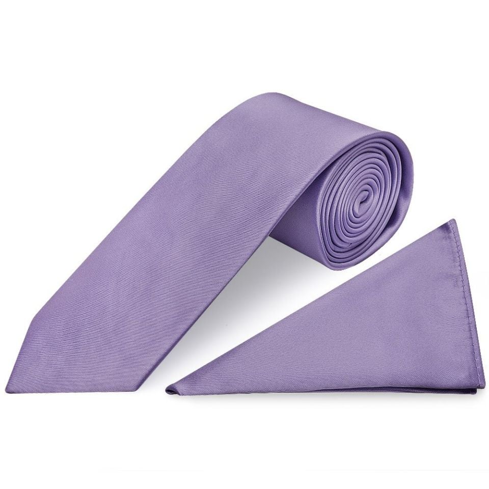 Lavender Satin Classic Men's Tie and Pocket Square Set