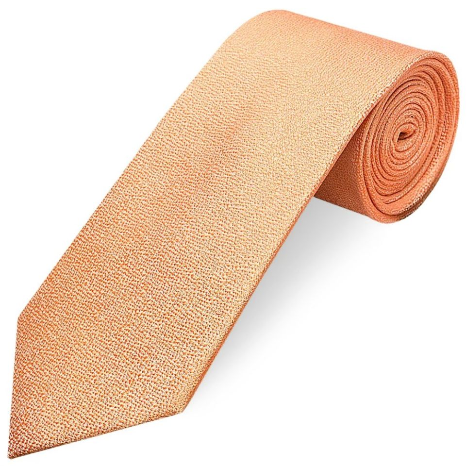 Plain Peach Textured Silk Classic Men's Tie and Pocket Square Set