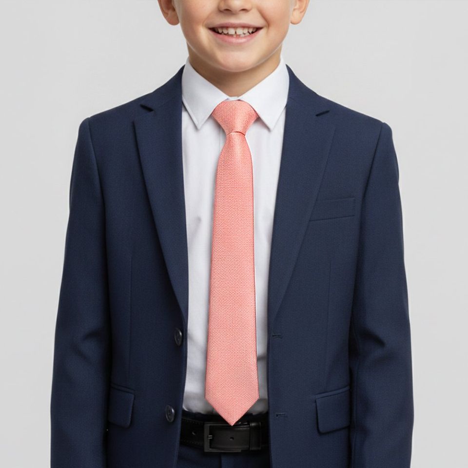 Plain Pink Textured Silk Skinny Boys Tie