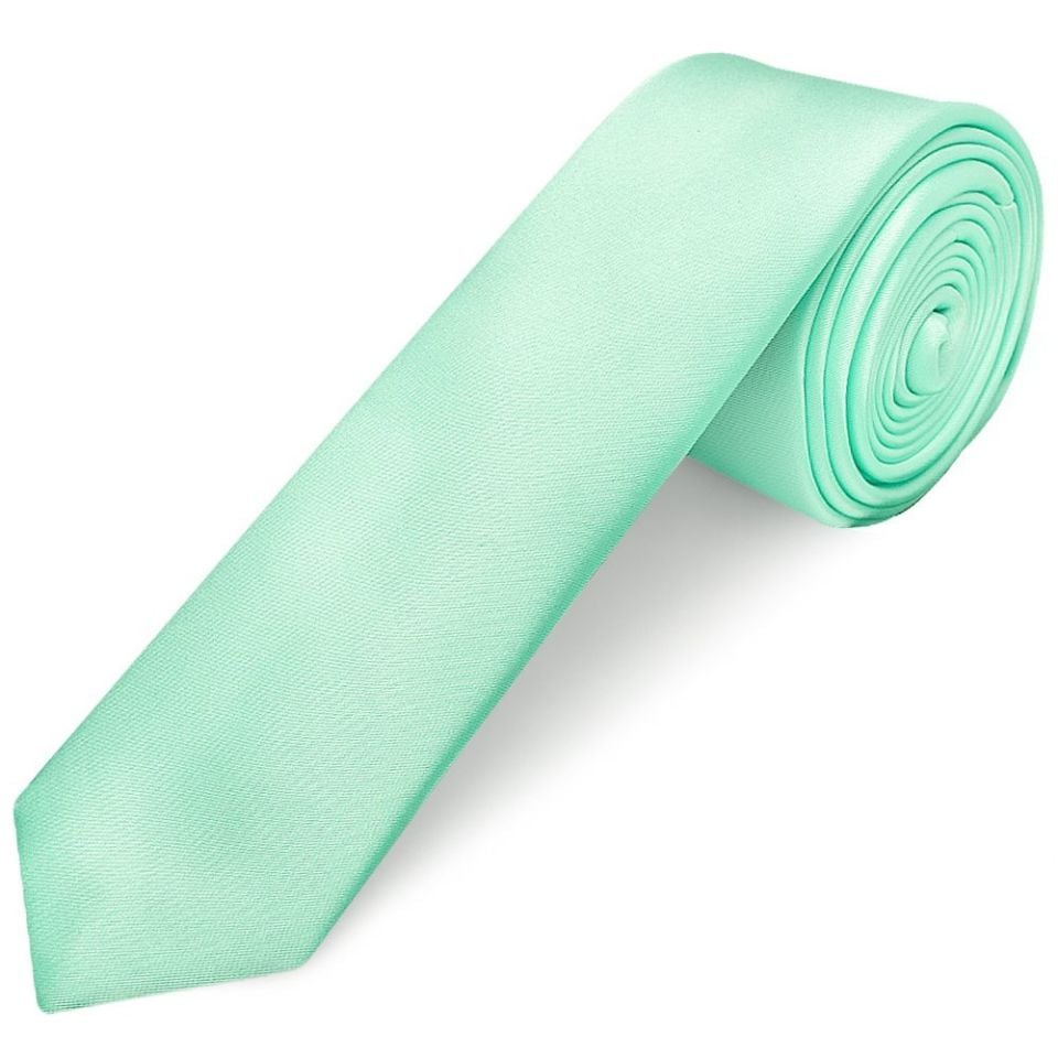 Plain Mint Green Satin Skinny Boys Tie