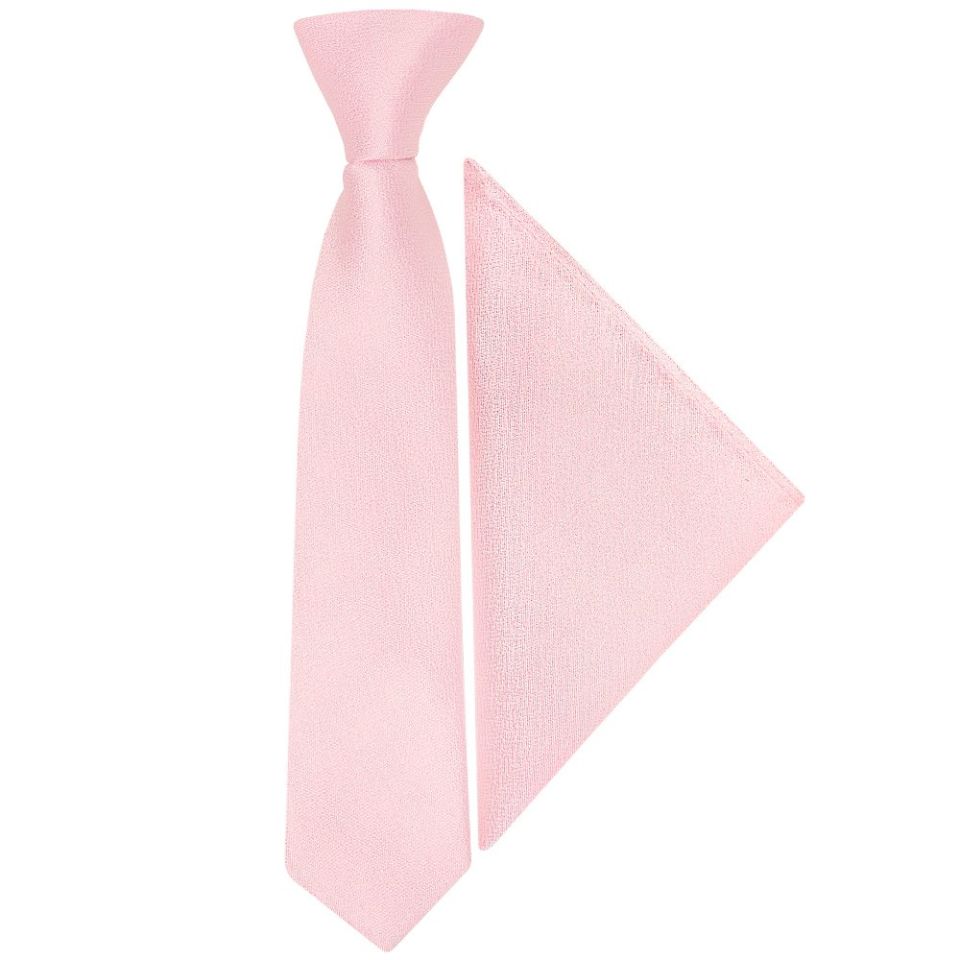 Pre Tied Blush Pink Silk Boys Tie and Pocket Square Set Age 4-7