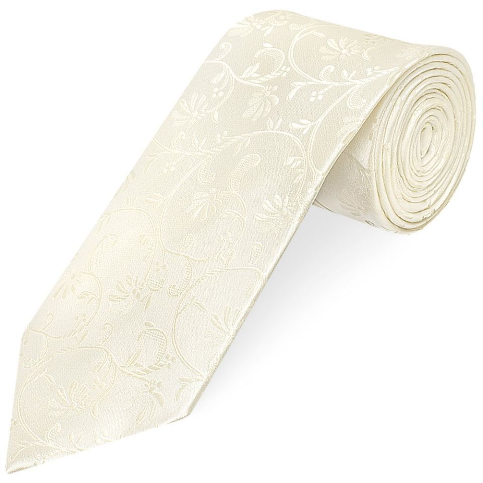 Ivory Floral Classic Men's Tie and Pocket Square Set