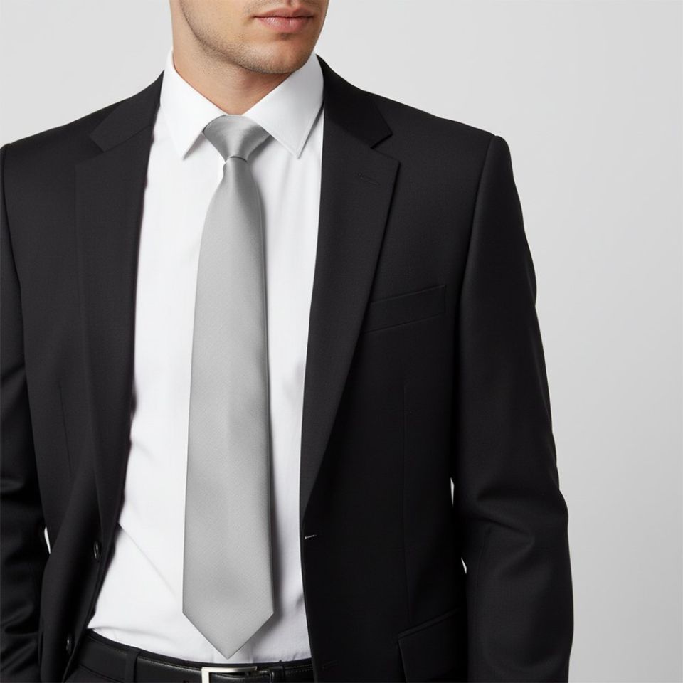 Plain Silver Satin Classic Men's Tie