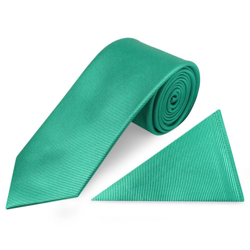 Emerald Green Silk Twill Silk Classic Mens Tie and Pocket Square Set