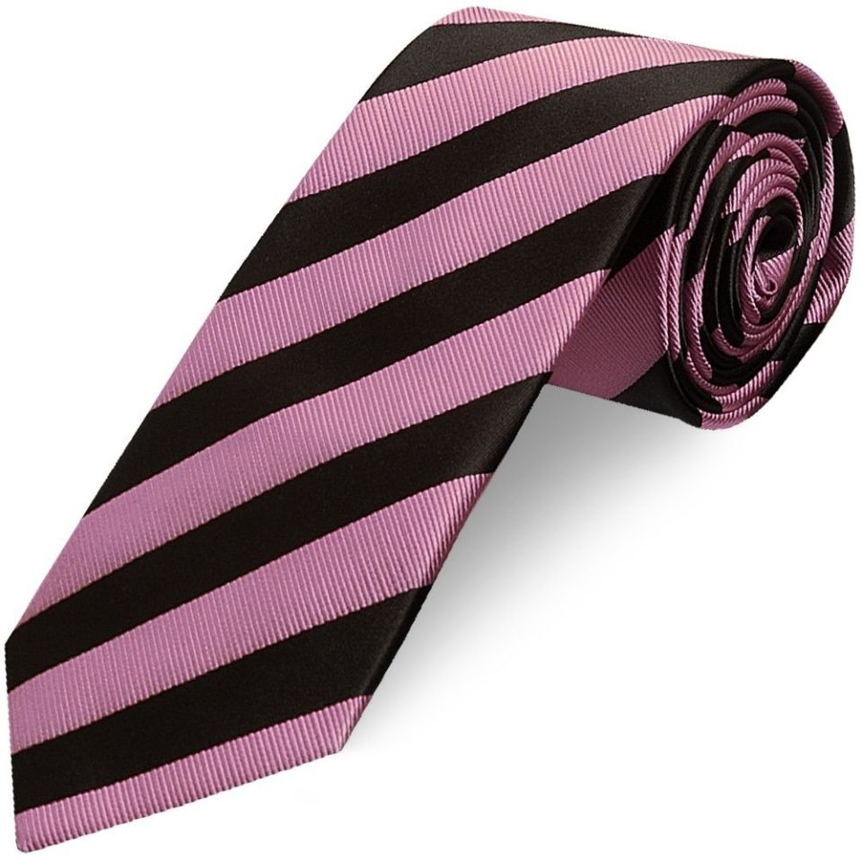 Black and Pink Striped Classic Men's Tie and Pocket Square Set