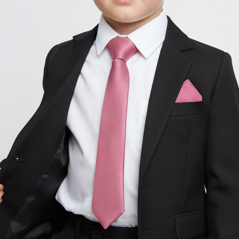 Pre Tied Dusty Pink Silk Boys Tie and Pocket Square Set Age 4-7