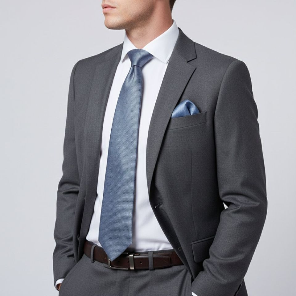 Dusty Blue Silk Twill Classic Men's Tie and Pocket Square Set