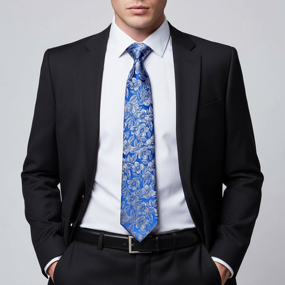 Mens Royal Blue Floral Silk Classic Tie