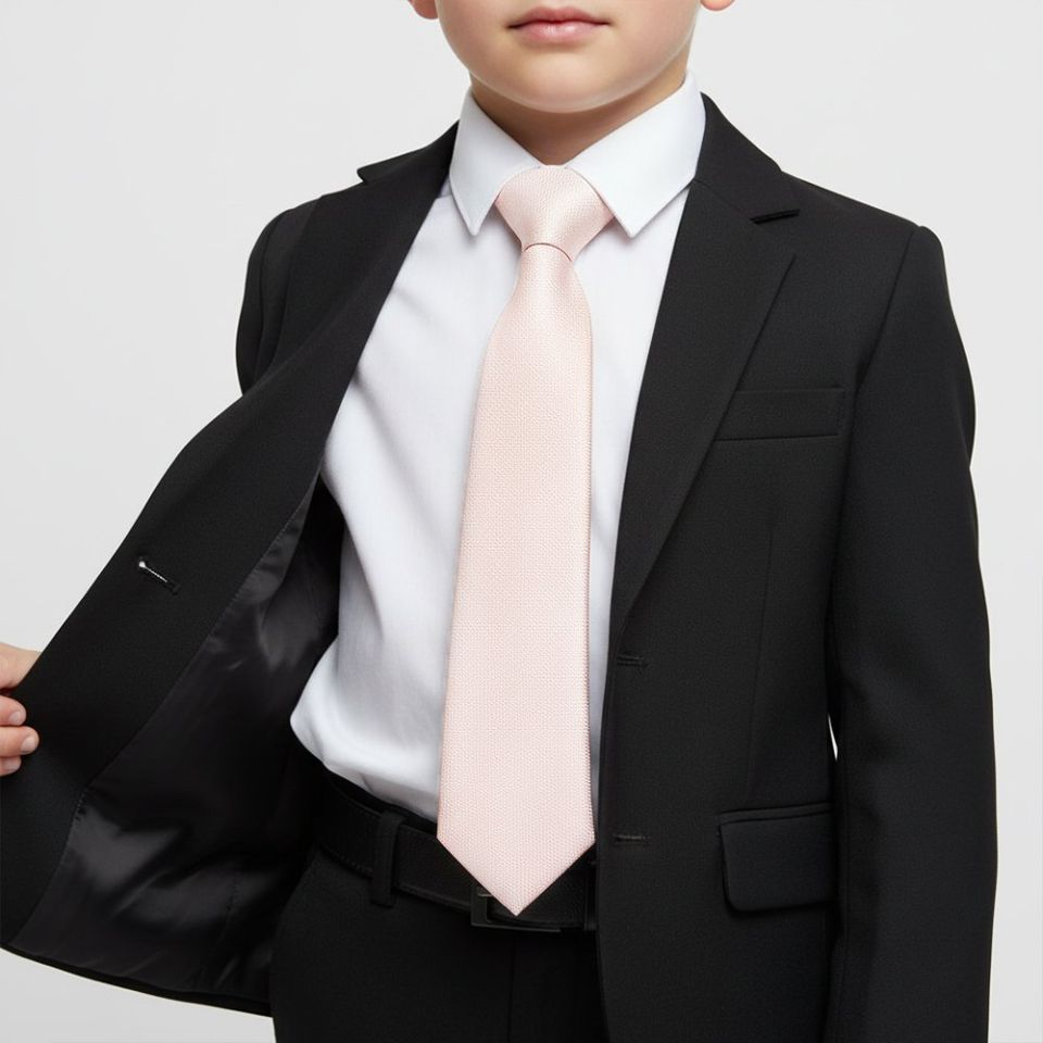 Pre Tied Blush Pink Textured Silk Boys Tie Age 4-7