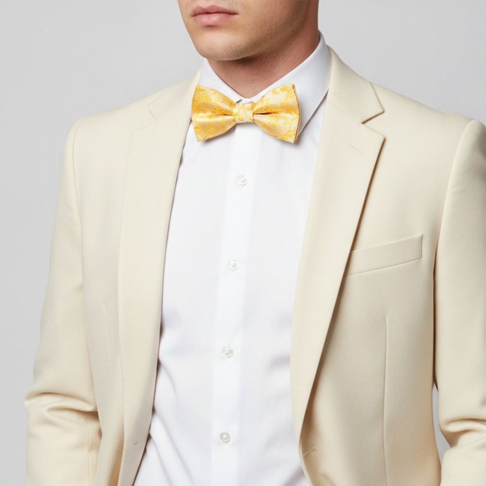 Bright Yellow Floral Handmade Mens Bow Tie