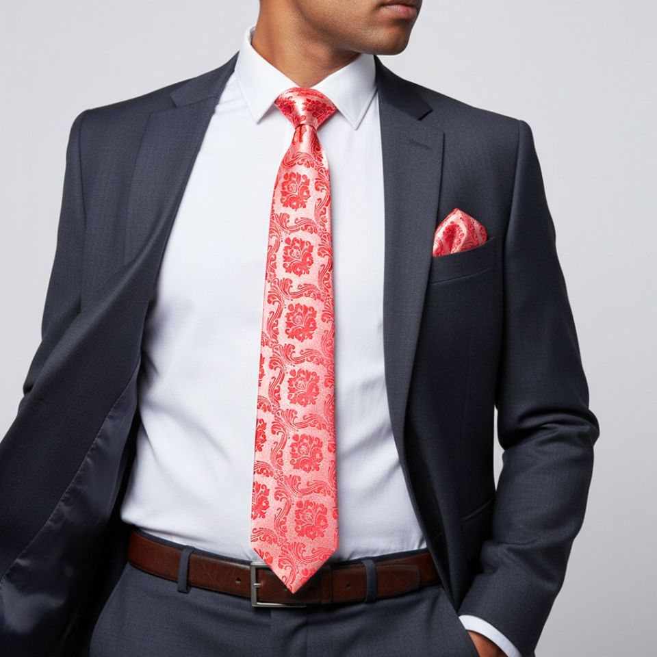 Bright Red Paisley Classic Men's Tie and Pocket Square Set