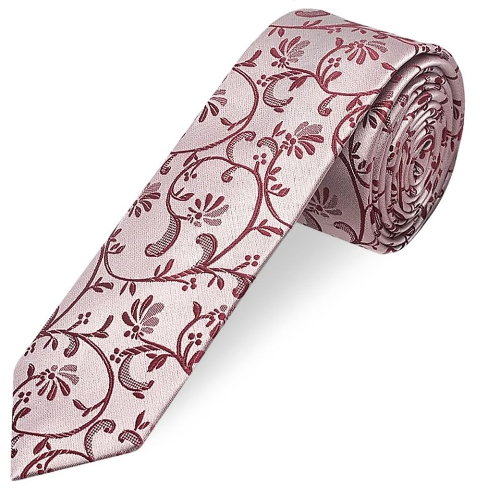 Burgundy Floral Skinny Men's Tie