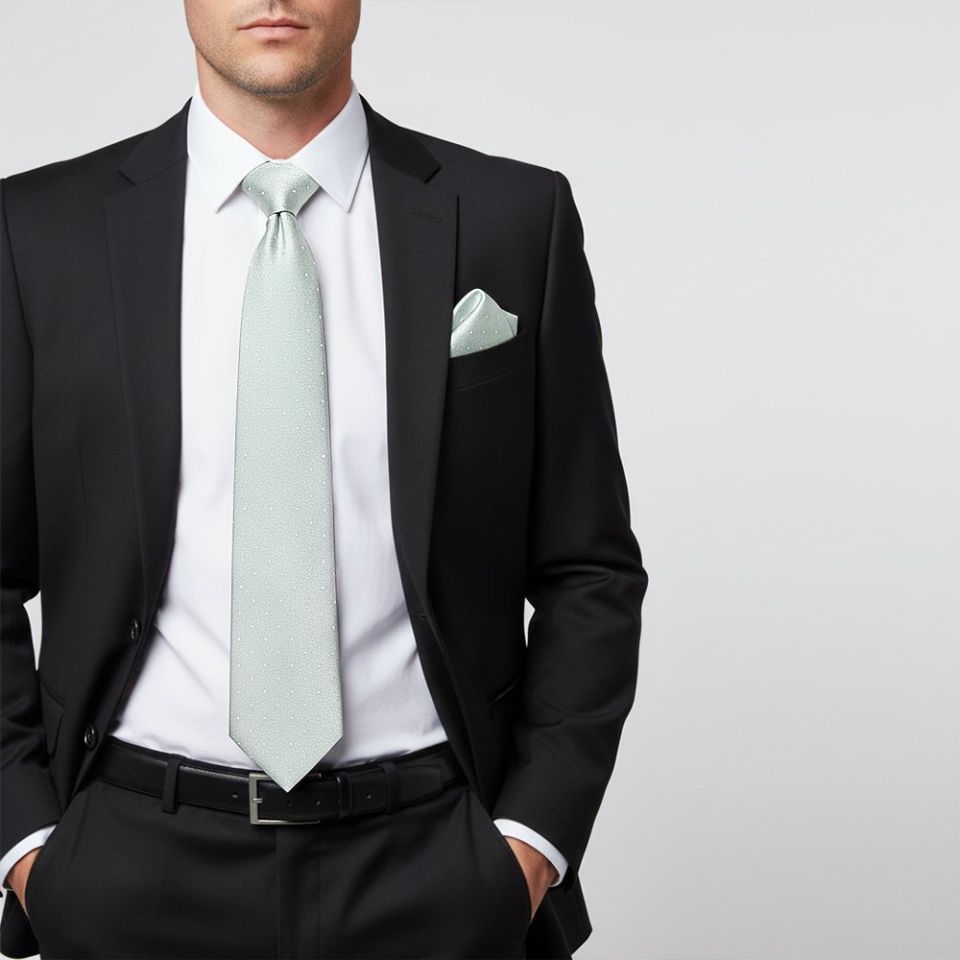 Duck Egg with White Spot Silk Classic Tie and Pocket Square