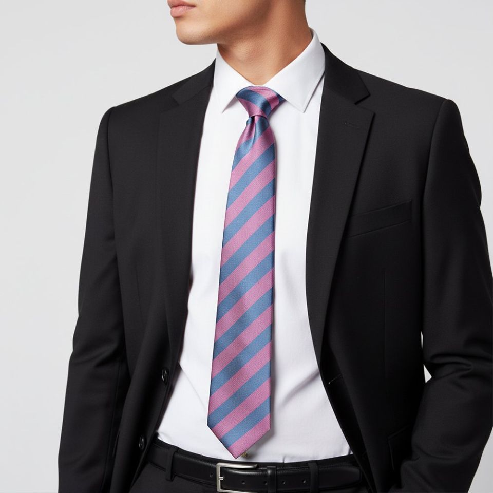 Pink and Light Blue Striped Classic Men's Tie
