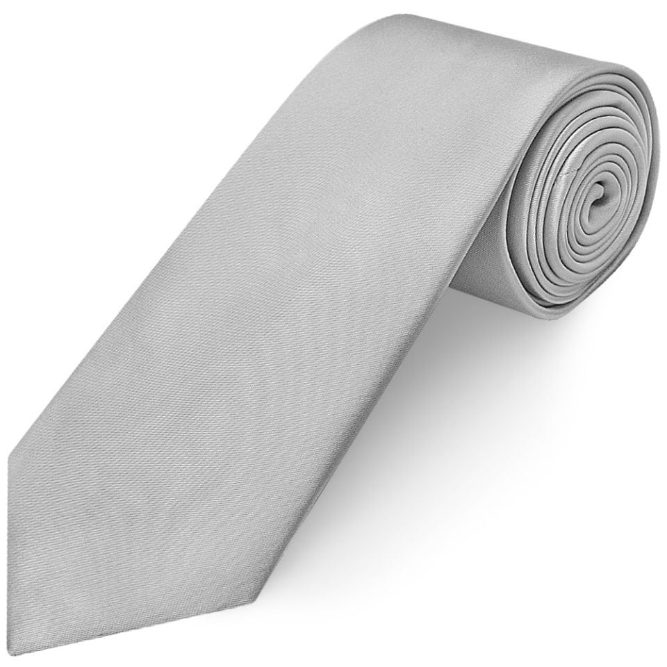 Plain Silver Satin Classic Men's Tie