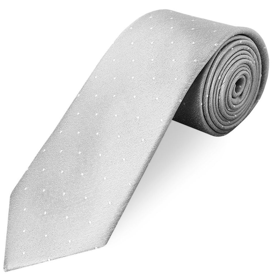 Silver with White Spot Silk Classic Tie and Pocket Square Set