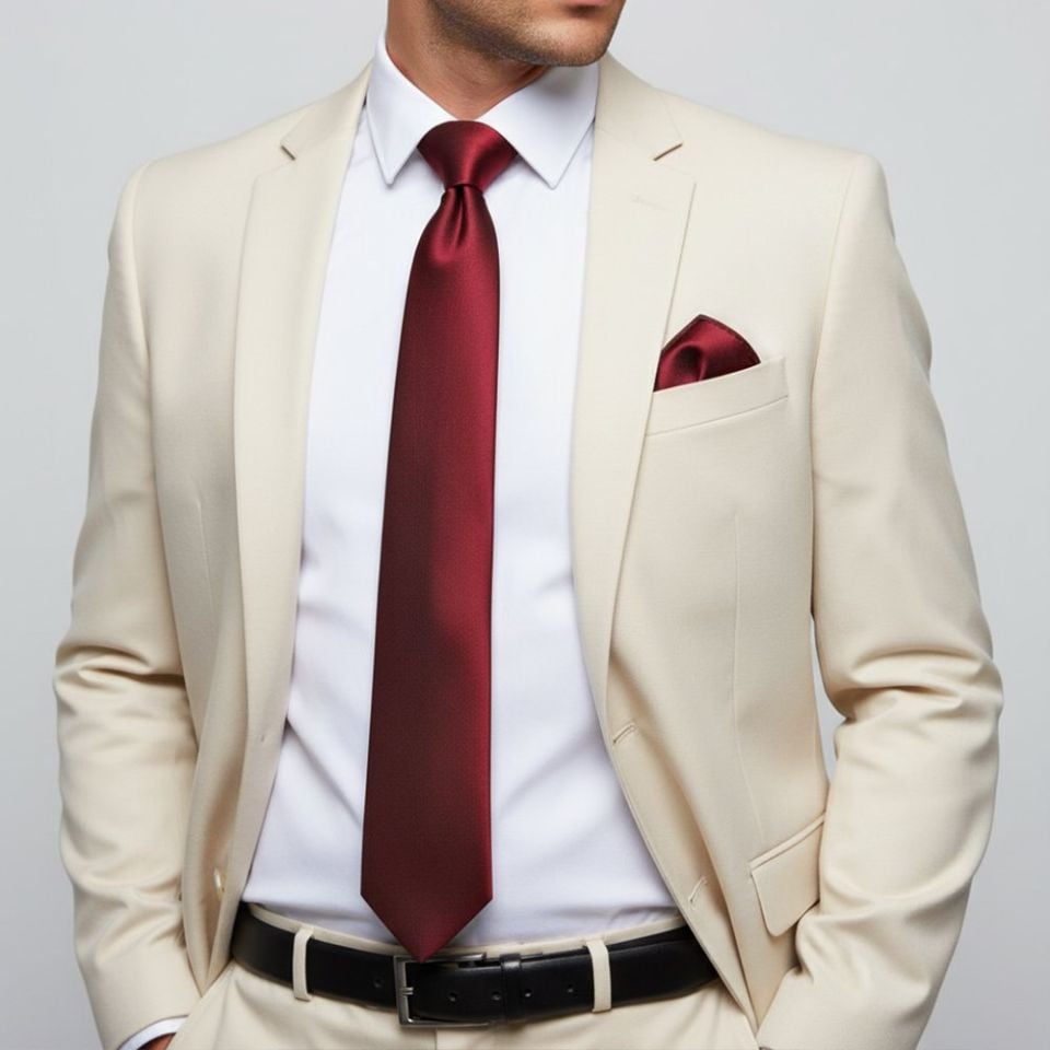 Plain Maroon Satin Classic Men's Tie and Pocket Square Set