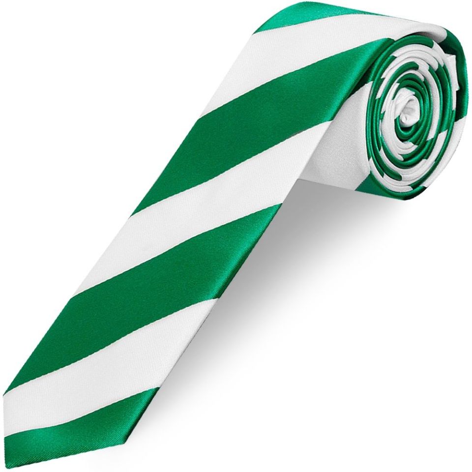 Green and White Striped Handmade Skinny Men's Football Tie and Pocket Square Set